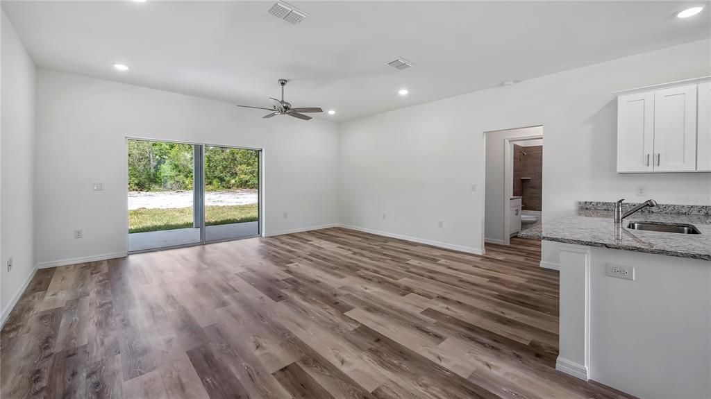 Empty room, Interior, Recessed Lighting, Wood Texture Flooring