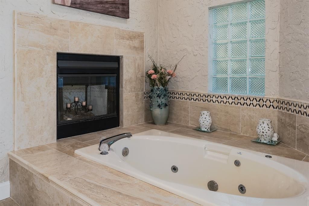 Bathroom, Fireplace, Interior, Tile Countertops