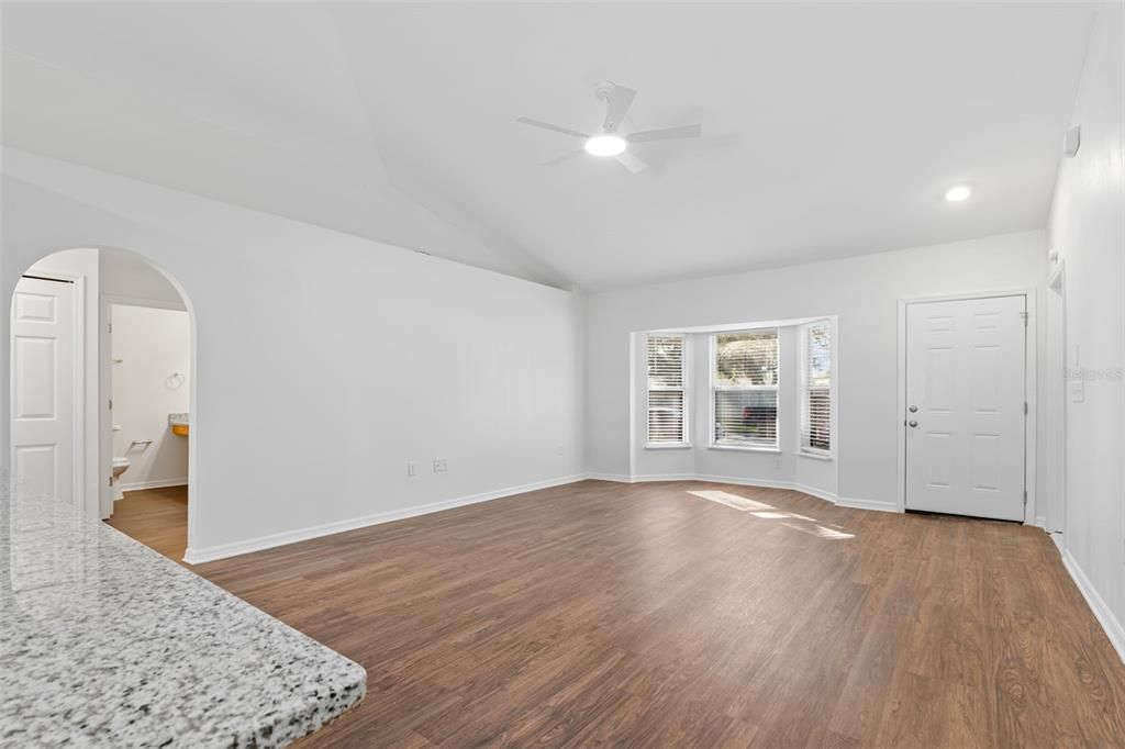 Empty room, Interior, Recessed Lighting, Wood Texture Flooring
