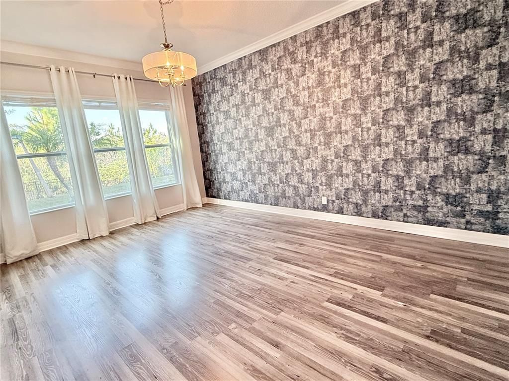 Chandelier, Empty room, Interior, Pendant Lights, Wood Texture Flooring