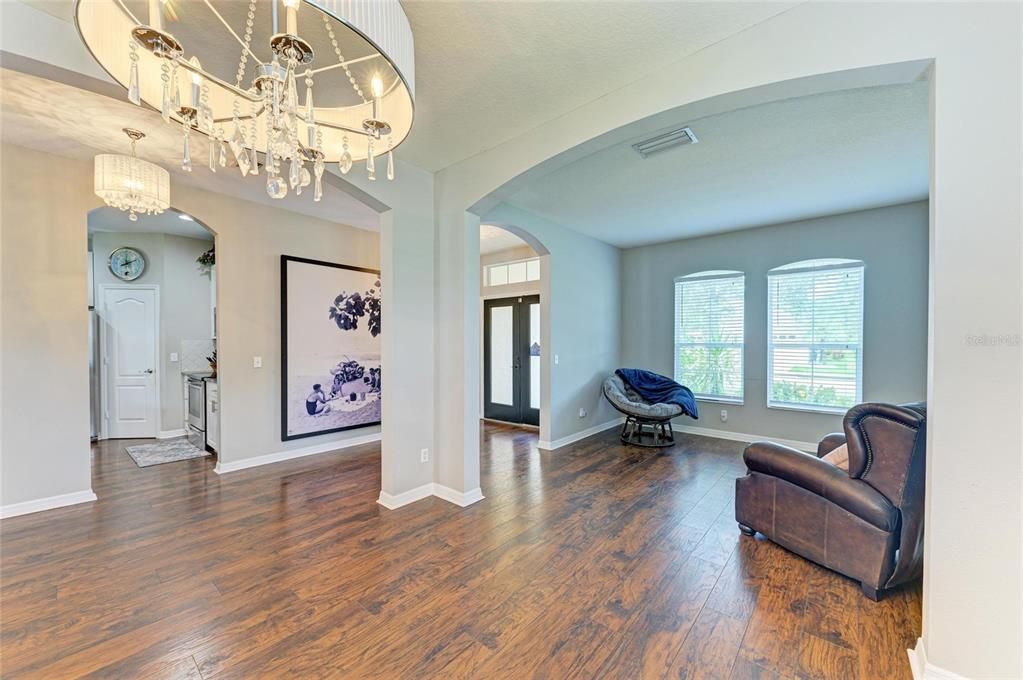 Chandelier, Empty room, Interior, Wood Texture Flooring