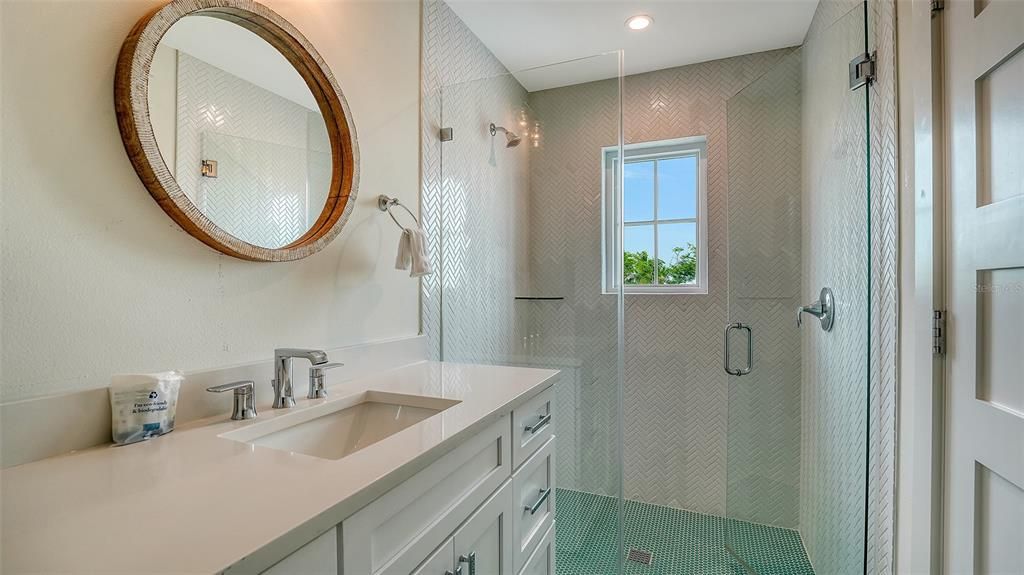 Bathroom, Glass Shower, Interior, Recessed Lighting