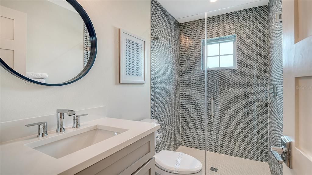 Bathroom, Glass Shower, Interior, Recessed Lighting