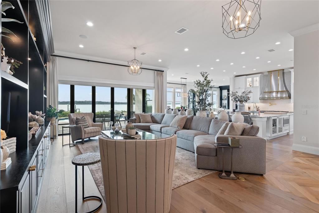 Interior, Kitchen, Living room, Pendant Lights, Recessed Lighting, Wood Texture Flooring