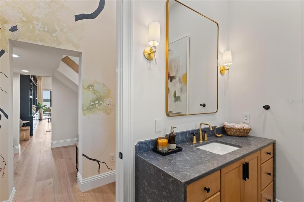 Bathroom, Interior, Recessed Lighting, Wood Texture Flooring