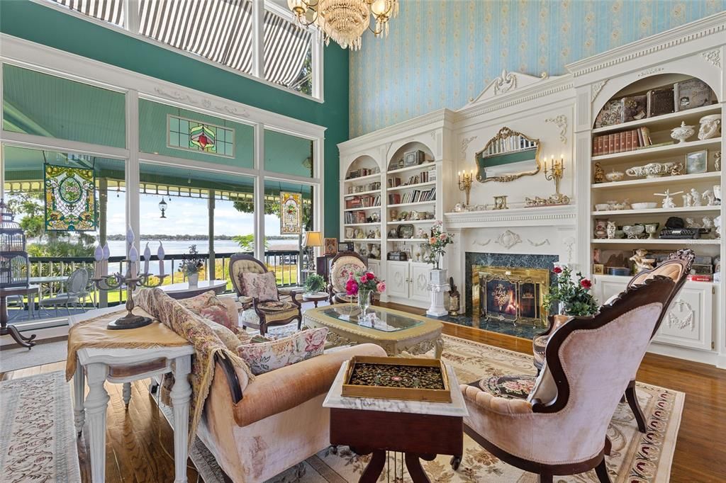 Chandelier, Fireplace, Interior, Living room, Wood Texture Flooring