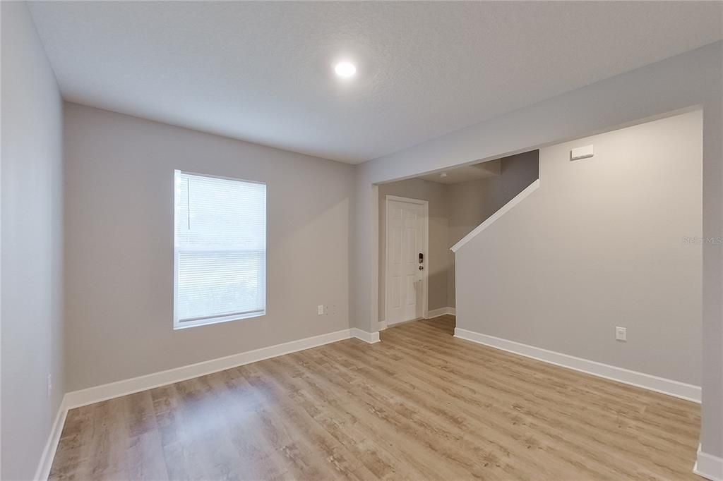 Empty room, Interior, Recessed Lighting, Wood Texture Flooring