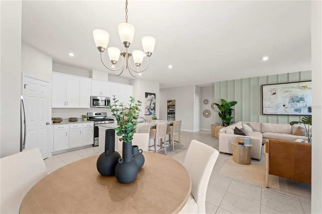 Dining room, Interior, Kitchen, Living room, Recessed Lighting, Stainless Steel Appliances