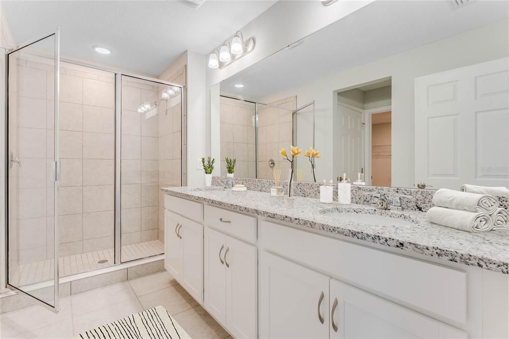 Bathroom, Dual Sink Vanities, Glass Shower, Interior, Recessed Lighting