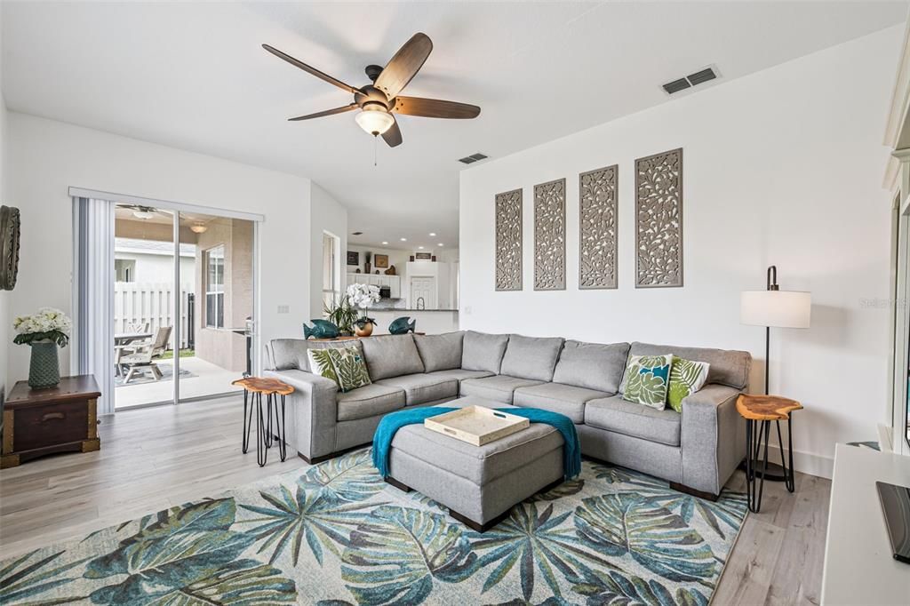 Interior, Kitchen, Living room, Recessed Lighting, Wood Texture Flooring