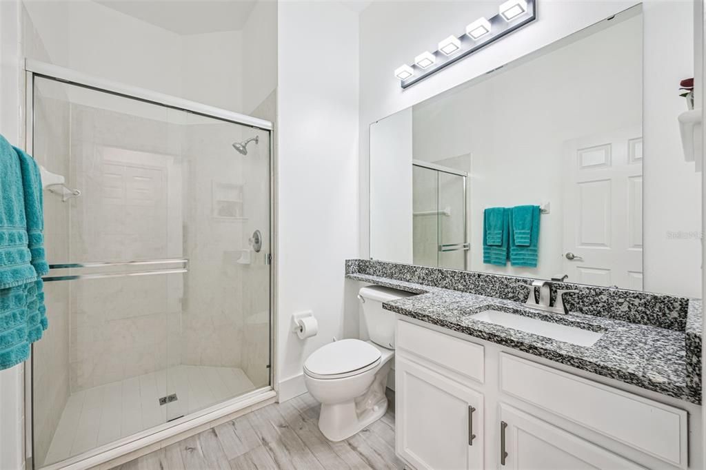 Bathroom, Glass Shower, Interior, Wood Texture Flooring