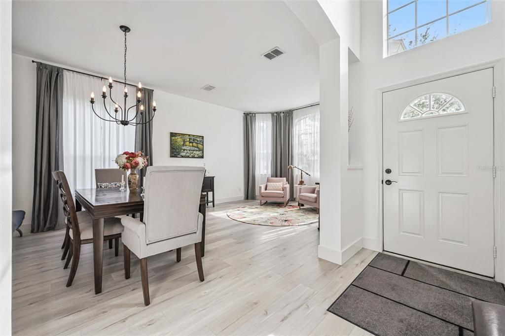 Chandelier, Dining room, Interior, Wood Texture Flooring