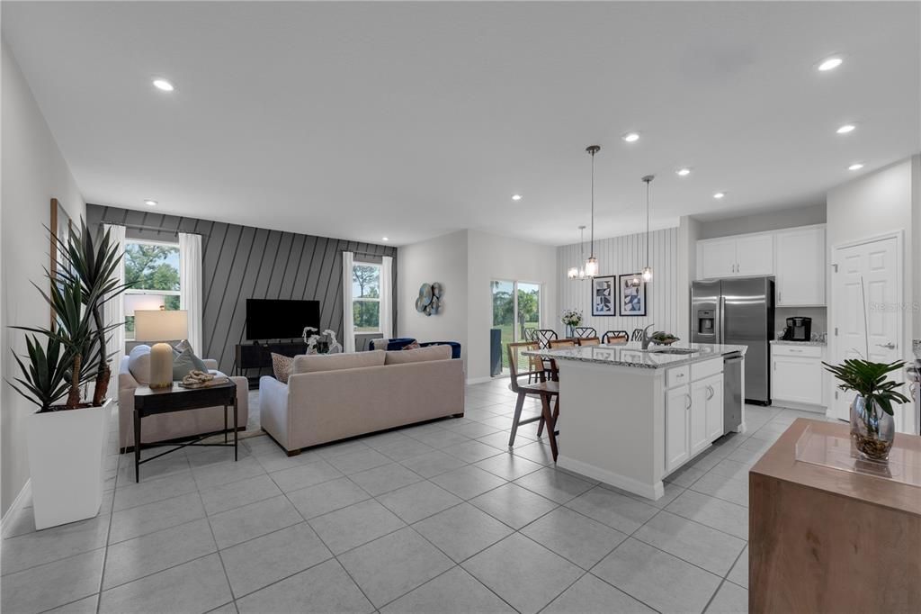 Dining room, Interior, Kitchen, Living room, Pendant Lights, Recessed Lighting, Stainless Steel Appliances