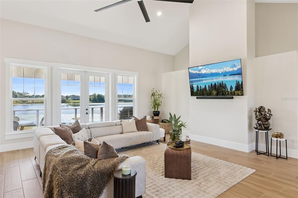 Interior, Living room, Recessed Lighting, Water, Wood Texture Flooring