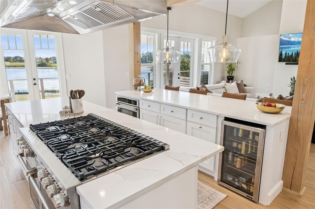 Interior, Kitchen, Pendant Lights, Stainless Steel Appliances, Water, Wood Texture Flooring