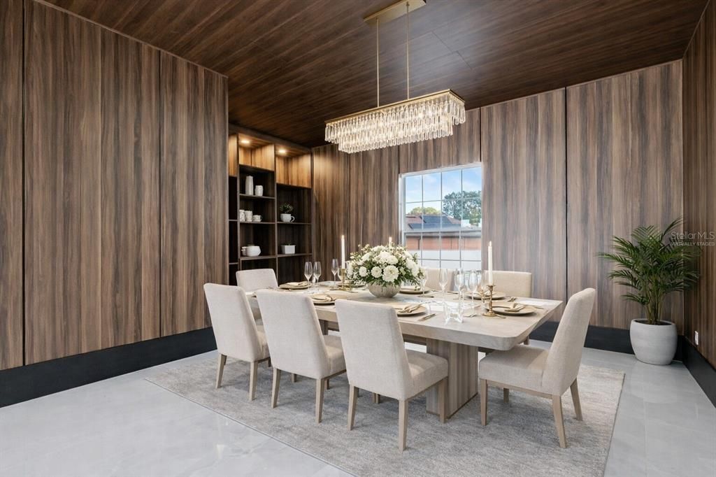 Chandelier, Dining room, Interior, Wooden Ceilings, Wooden Walls