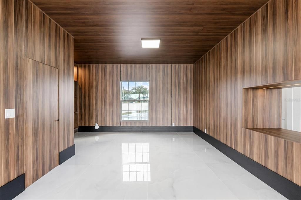 Empty room, Interior, Recessed Lighting, Wooden Ceilings, Wooden Walls