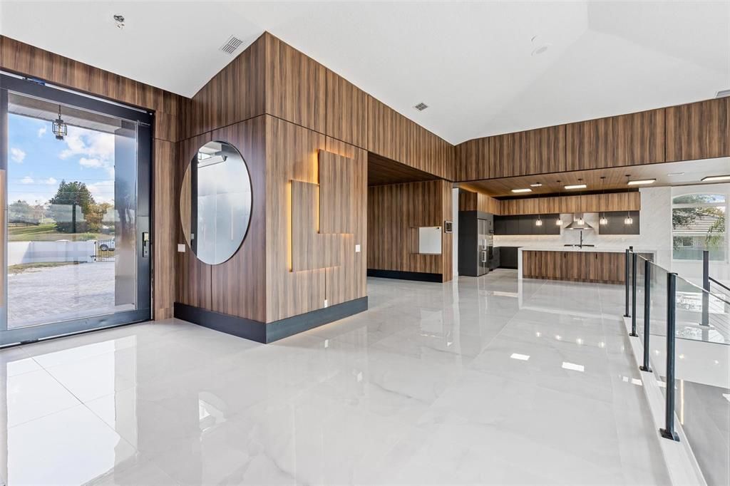 Interior, Kitchen, Pendant Lights, Recessed Lighting, Wooden Walls