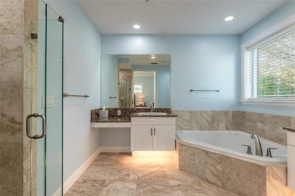 Bathroom, Dual Sink Vanities, Glass Shower, Interior, Recessed Lighting