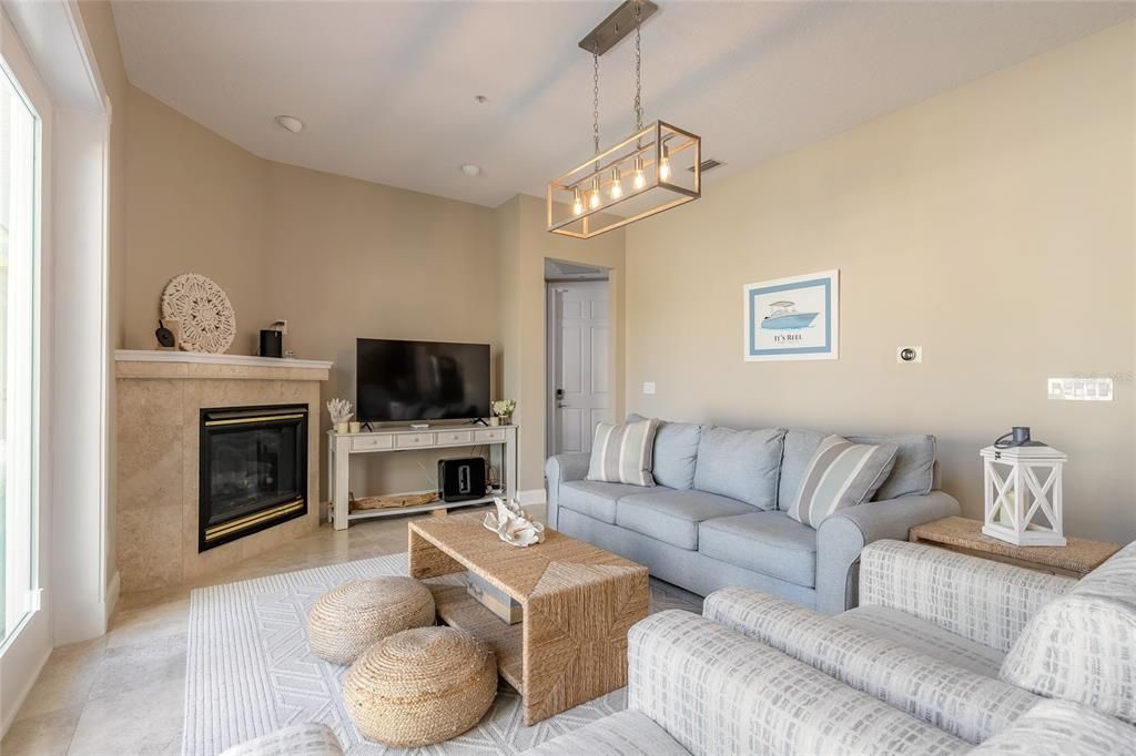 Fireplace, Interior, Living room, Pendant Lights