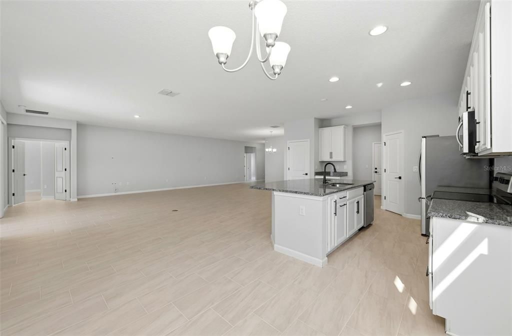 Chandelier, Interior, Kitchen, Recessed Lighting, Wood Texture Flooring