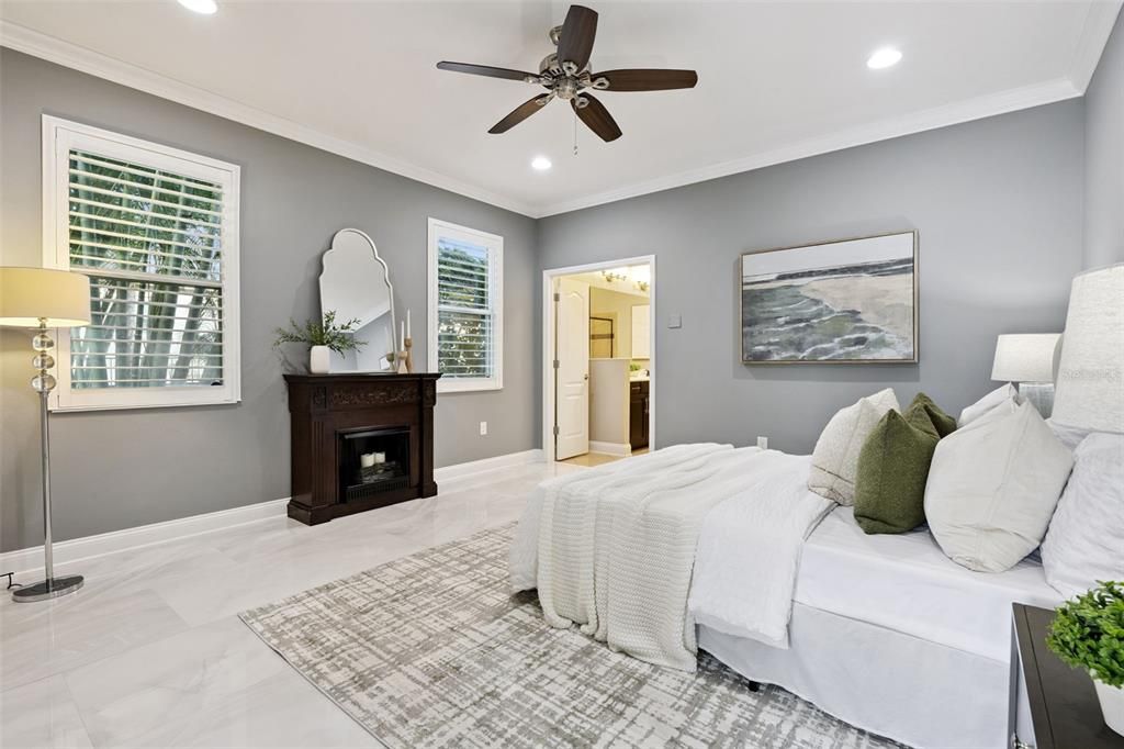 Bedroom, Fireplace, Interior, Recessed Lighting