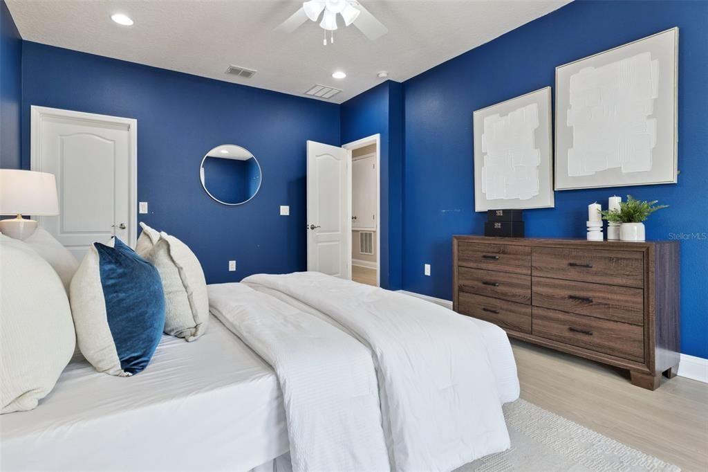 Bedroom, Interior, Recessed Lighting, Wood Texture Flooring