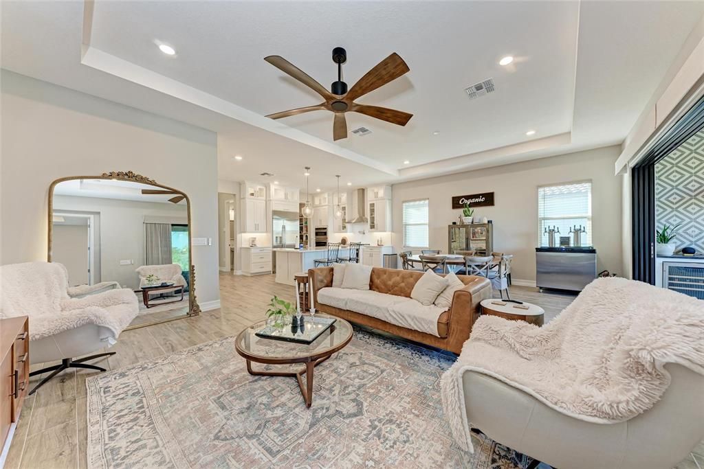 Interior, Kitchen, Living room, Pendant Lights, Recessed Lighting, Wood Texture Flooring