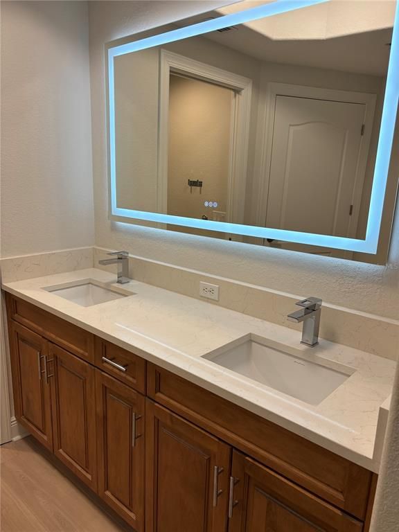 Bathroom, Dual Sink Vanities, Interior, Wood Texture Flooring