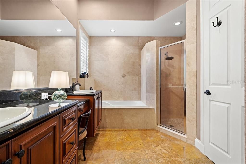 Bathroom, Dual Sink Vanities, Glass Shower, Interior, Recessed Lighting