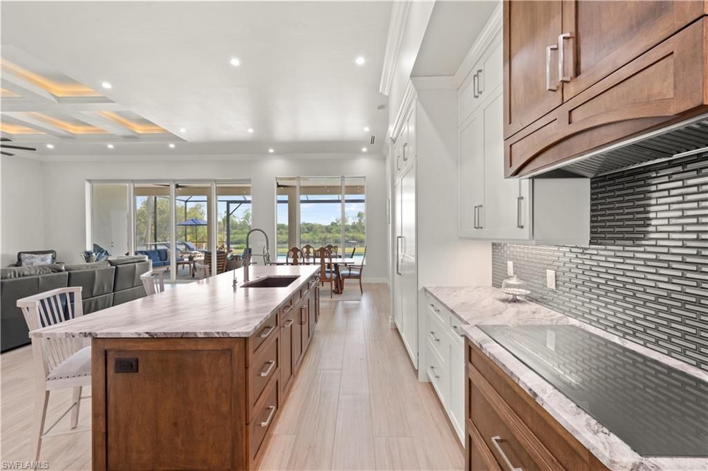 Dining room, Interior, Kitchen, Living room, Recessed Lighting, Wood Texture Flooring