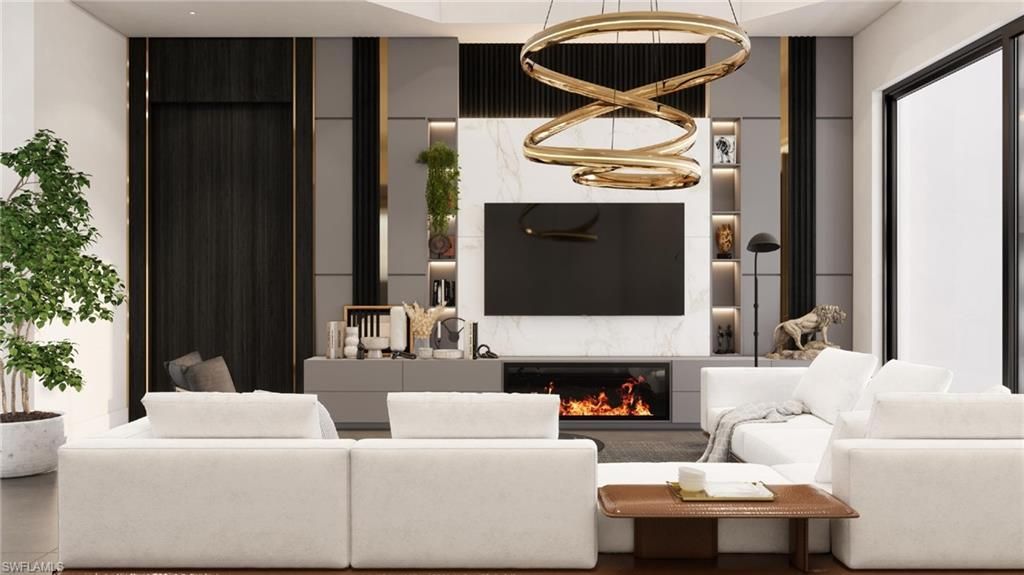 Fireplace, Interior, Living room, Pendant Lights, Recessed Lighting
