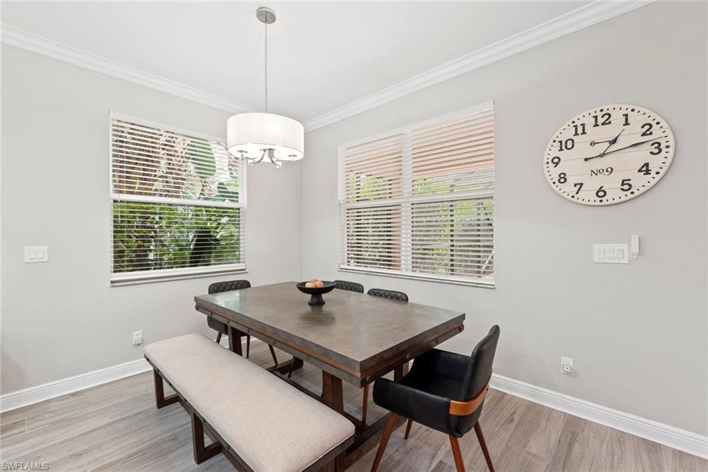 Dining room, Interior, Pendant Lights, Wood Texture Flooring