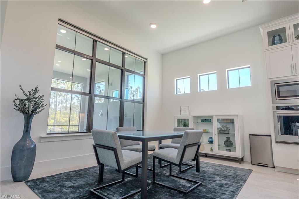 Dining room, Interior, Recessed Lighting, Wood Texture Flooring