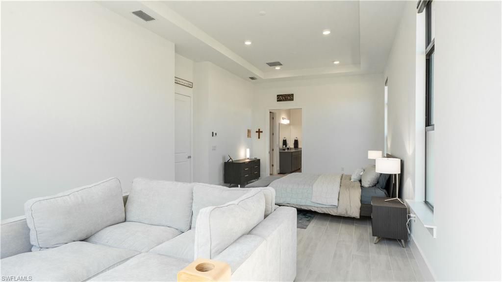 Bedroom, Interior, Recessed Lighting, Wood Texture Flooring