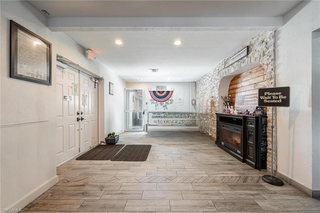 Fireplace, Interior, Recessed Lighting, Wood Texture Flooring