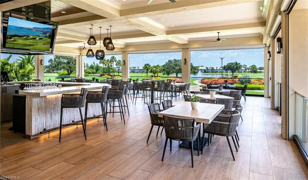 Dining room, Interior, Pendant Lights, Recessed Lighting, Water, Wood Texture Flooring