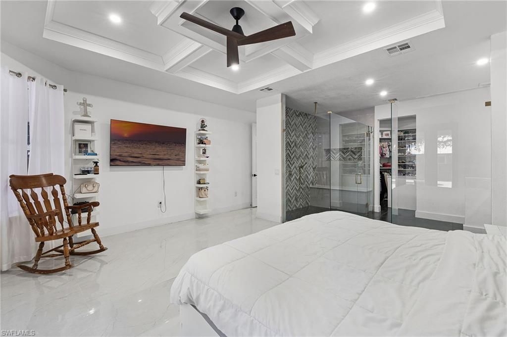 Bedroom, Interior, Marble, Recessed Lighting