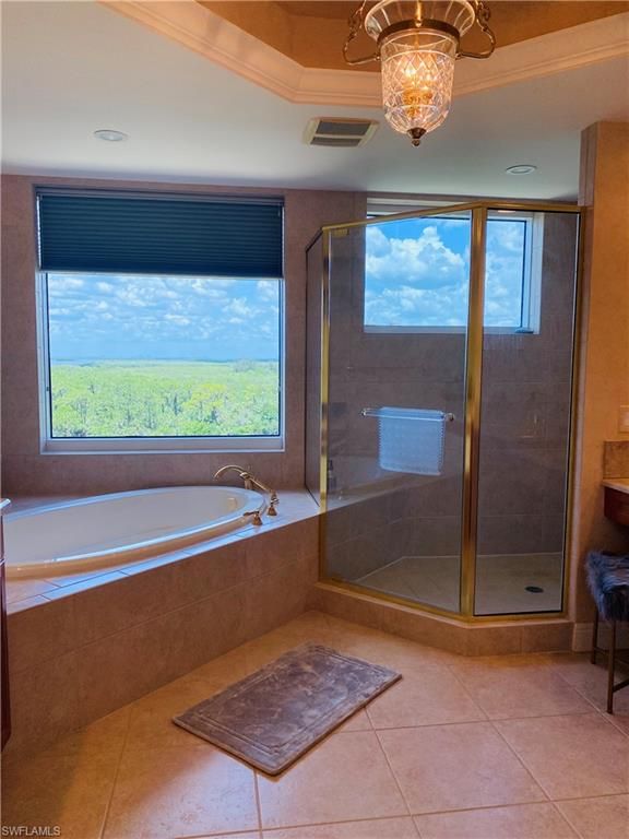 Bathroom, Chandelier, Glass Shower, Interior, Recessed Lighting