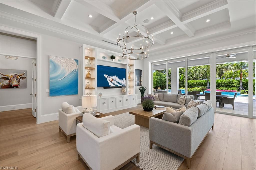 Interior, Kitchen, Living room, Pendant Lights, Recessed Lighting, Wood Texture Flooring