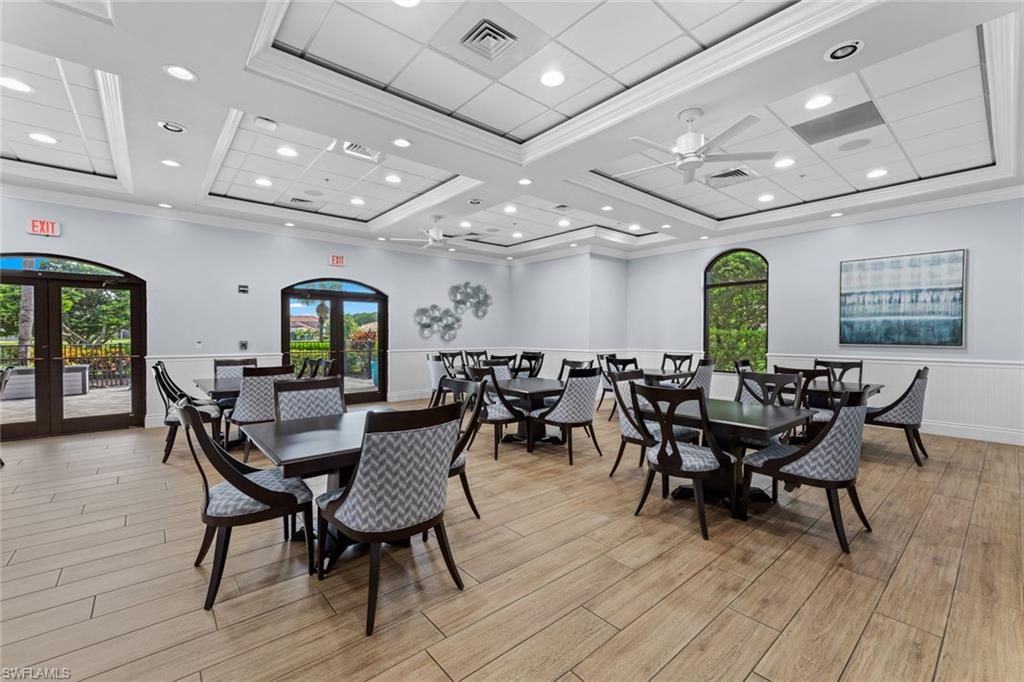 Dining room, Interior, Recessed Lighting, Wood Texture Flooring