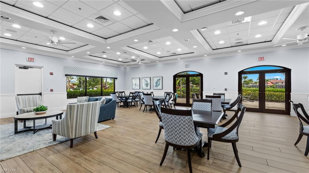 Dining room, Interior, Living room, Recessed Lighting, Wood Texture Flooring