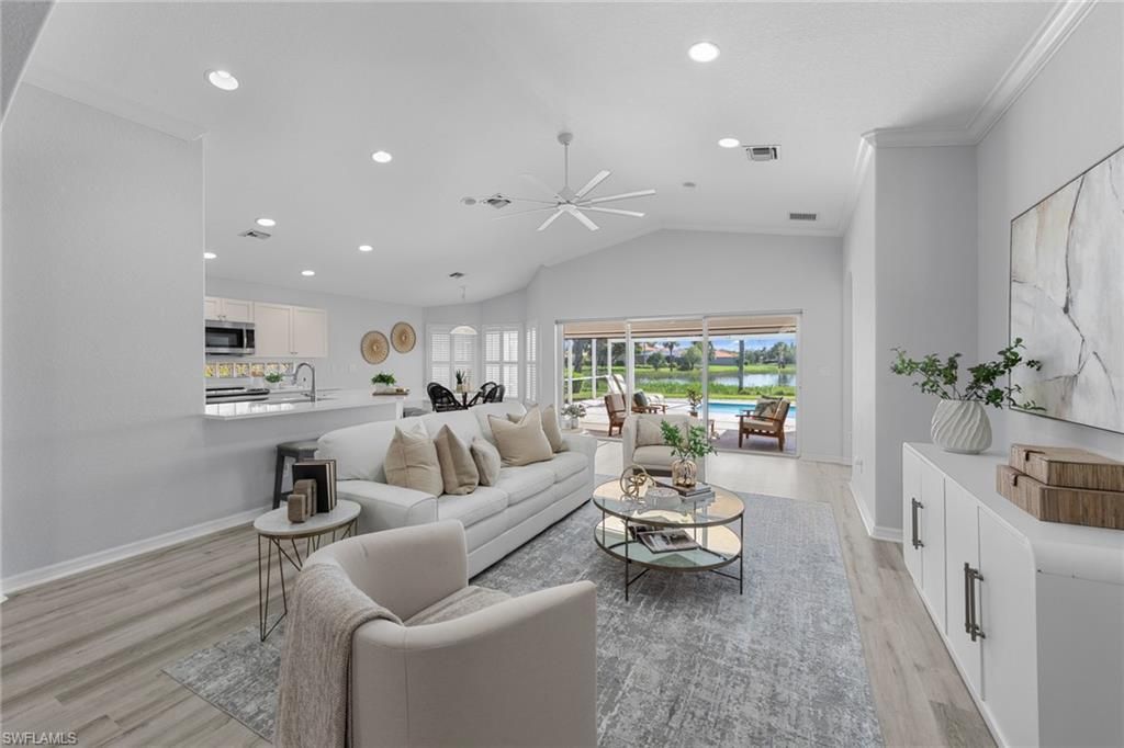 Interior, Kitchen, Living room, Pendant Lights, Recessed Lighting, Stainless Steel Appliances, Wood Texture Flooring