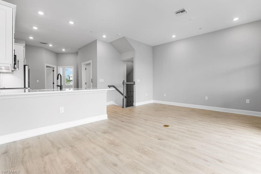 Empty room, Interior, Kitchen, Recessed Lighting, Wood Texture Flooring