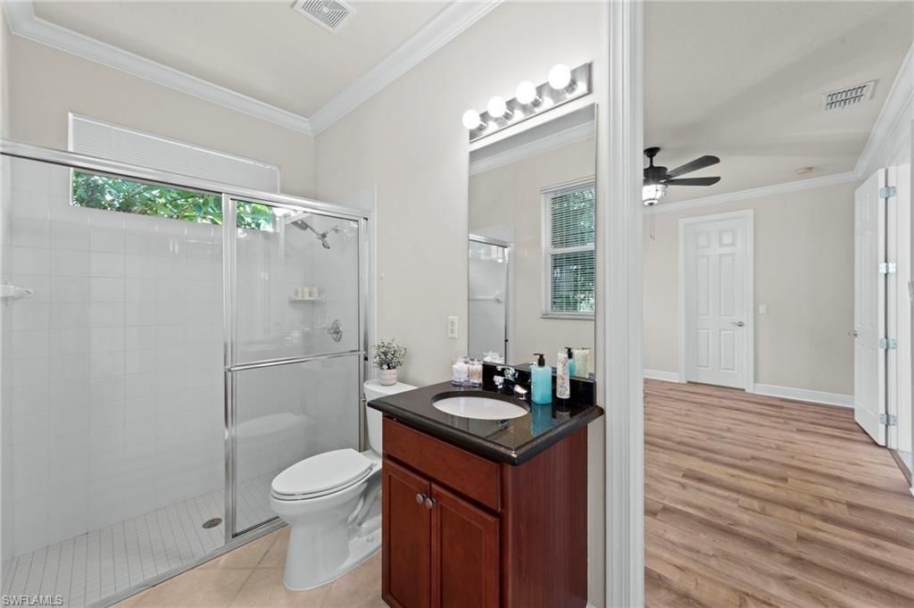 Bathroom, Glass Shower, Interior, Wood Texture Flooring
