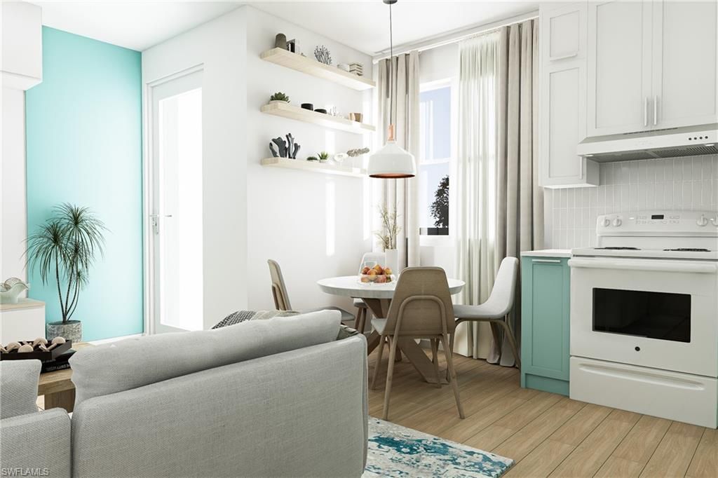 Dining room, Interior, Kitchen, Pendant Lights, Wood Texture Flooring