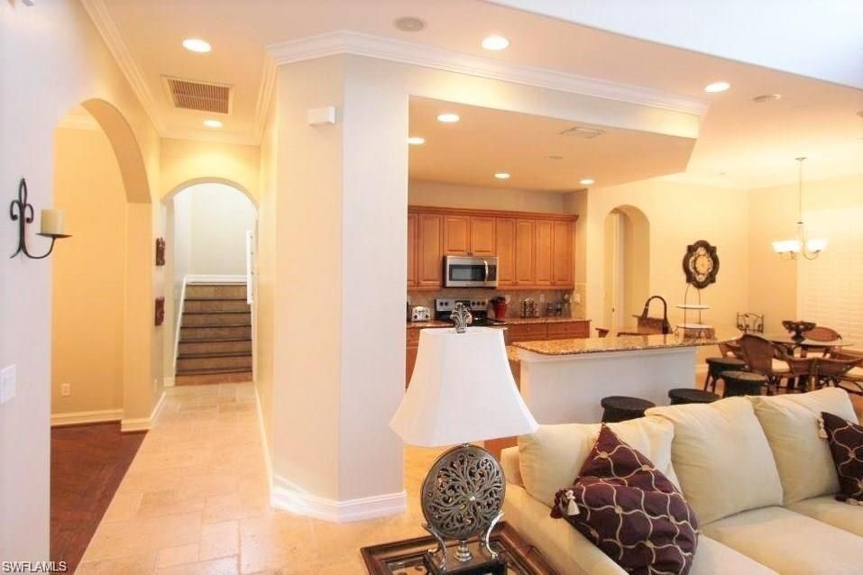 Chandelier, Dining room, Interior, Kitchen, Living room, Recessed Lighting, Stainless Steel Appliances