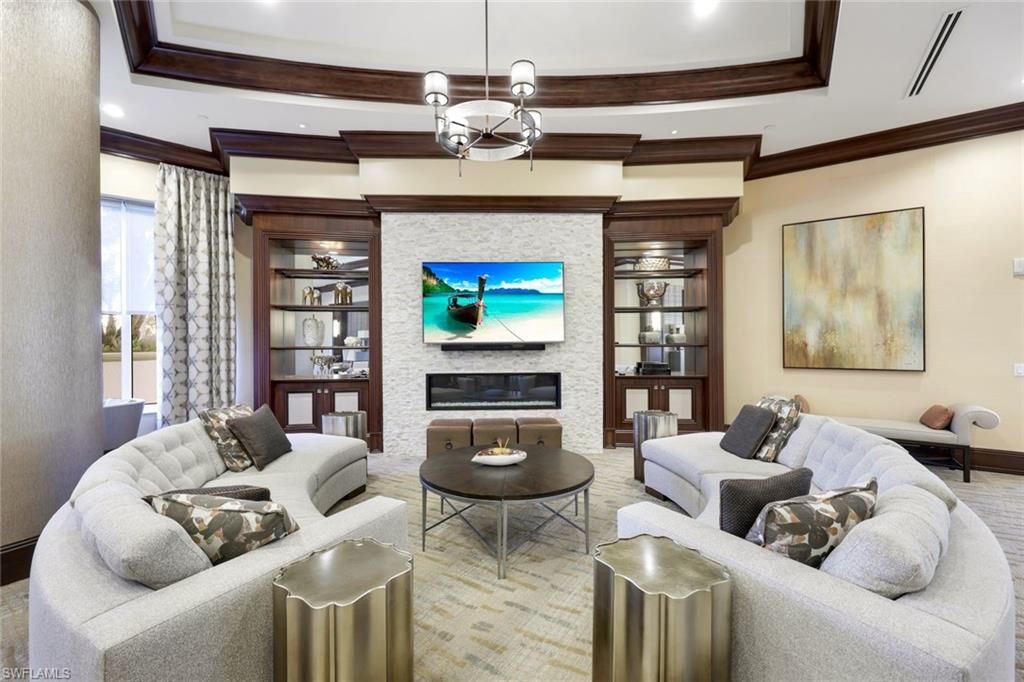 Fireplace, Interior, Living room, Pendant Lights, Recessed Lighting, Stone Walls, Wooden Beams