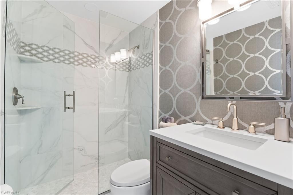 Bathroom, Glass Shower, Interior, Marble Walls