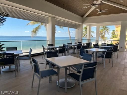 Dining room, Interior, Recessed Lighting, Water, Wooden Ceilings, Wood Texture Flooring
